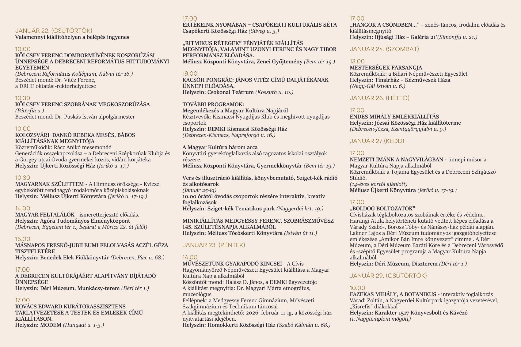 Magyar Kultúra Napja - Debreceni programok